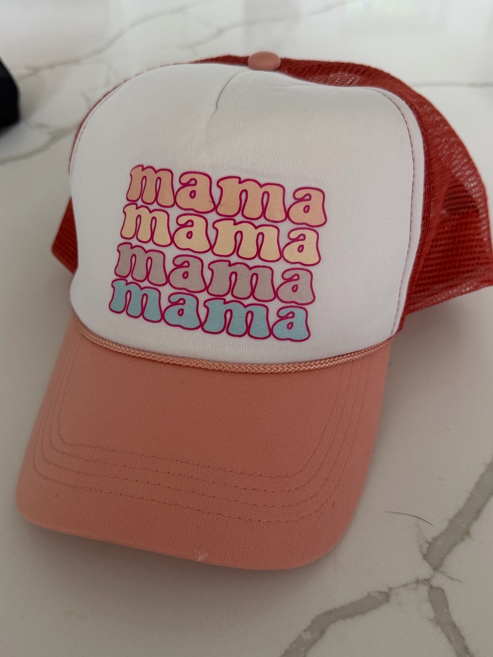 Mama Trucker Hat in Coral & White
